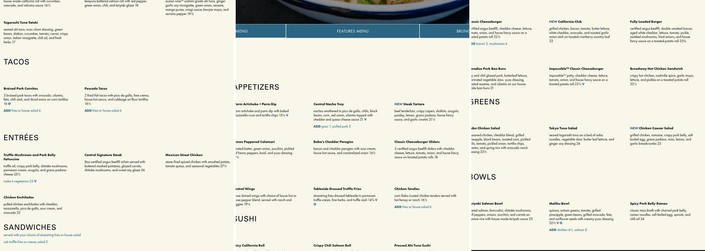 Central Restaurants - Toronto Ossington Menu