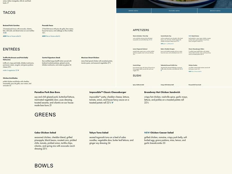 Central Restaurants - Toronto Ossington Menu