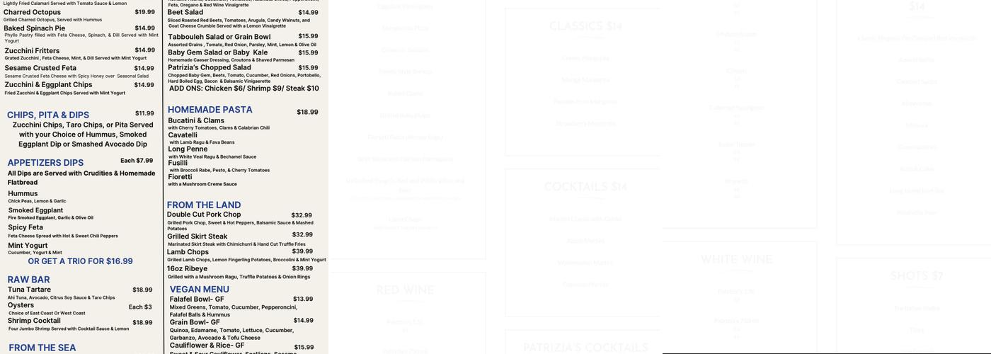 Patrizia's Taverna Menu