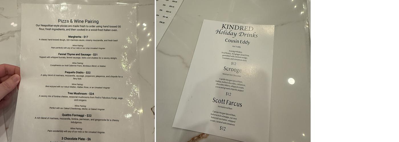 Kindred by the Creek Wine Lounge Menu