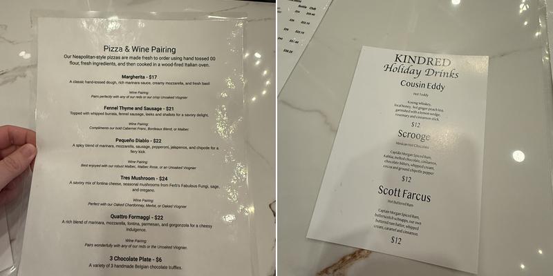 Kindred by the Creek Wine Lounge Menu