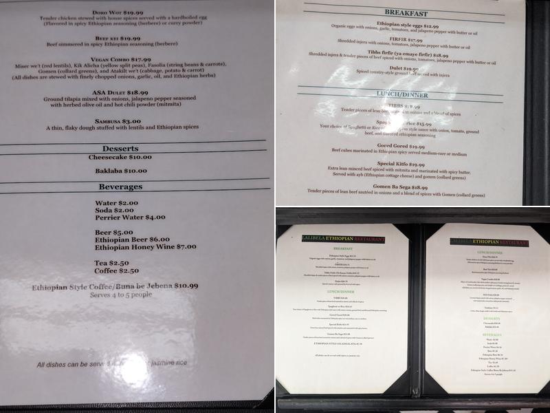 Lalibela Ethiopian Restaurant Menu