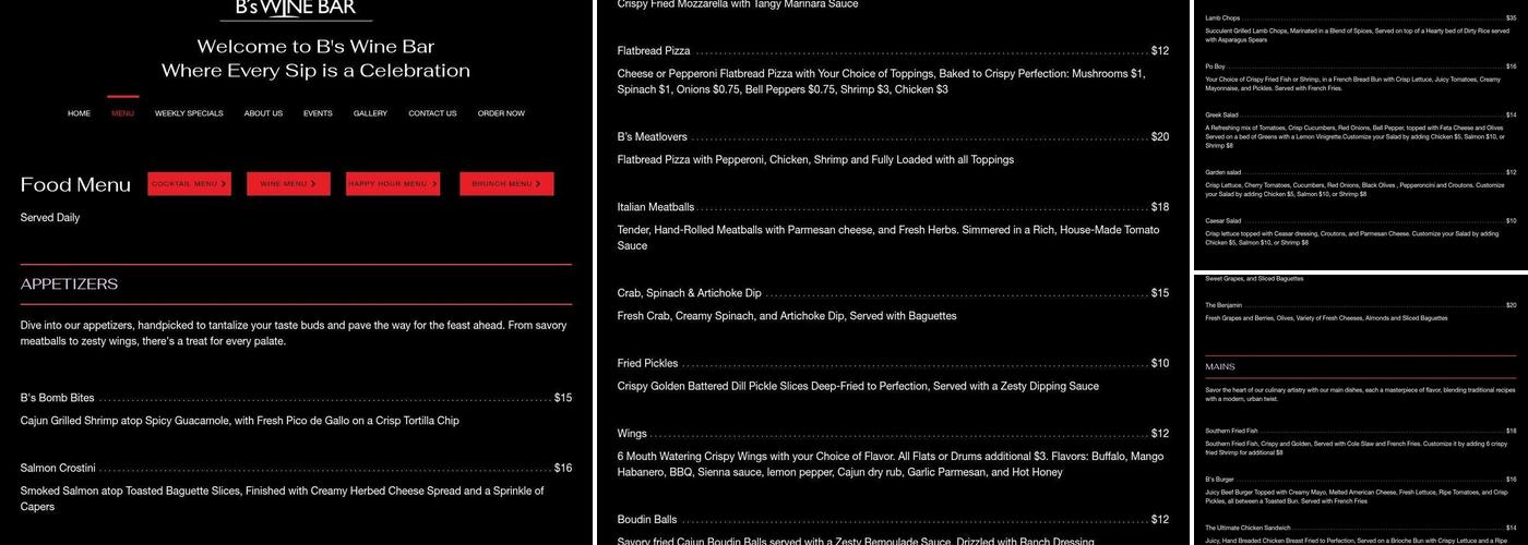 B’s Wine Bar Menu