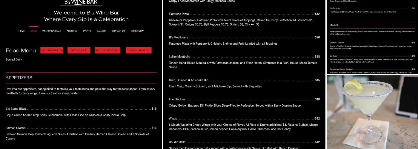 B’s Wine Bar Menu