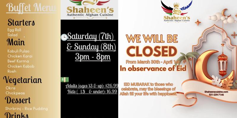Shaheen's Authentic Afghan Cuisine 6121 Maple St, Omaha