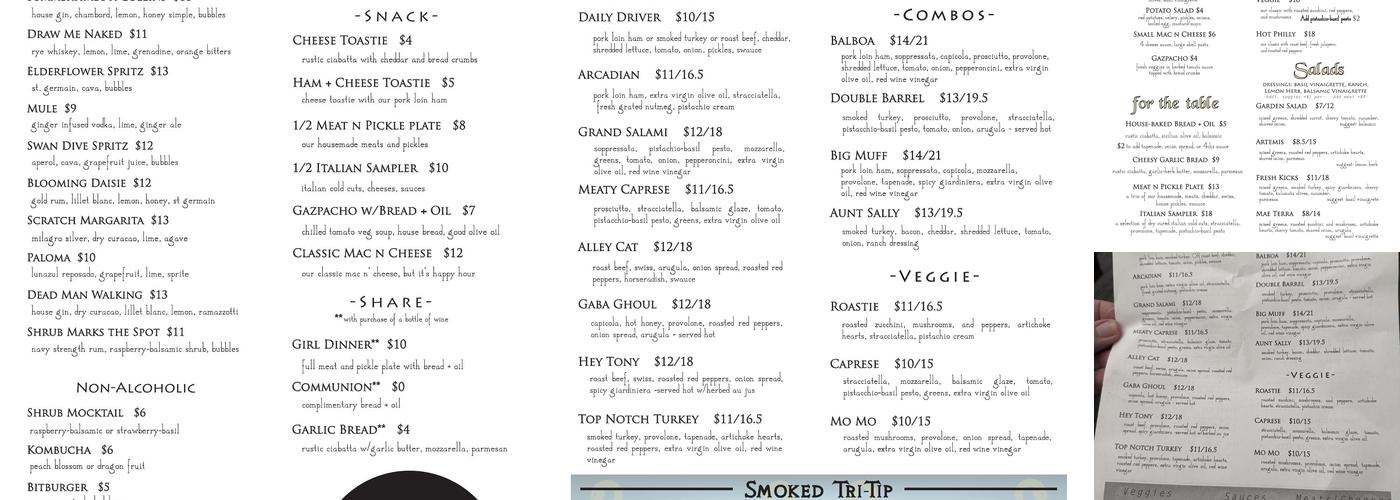 Swan Dive Sandwiches + Bar Menu