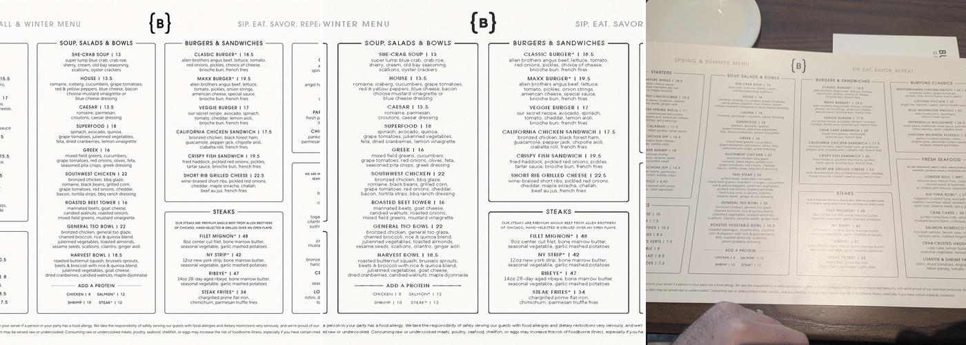 Burtons Grill & Bar Menu