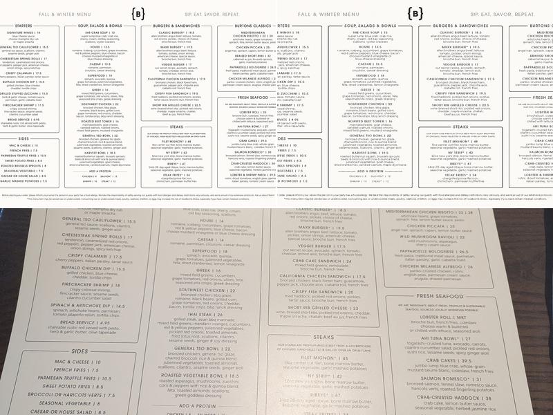 Burtons Grill & Bar Menu