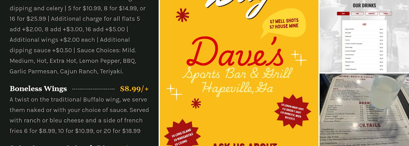 Dave's Sports Bar and Grill Menu