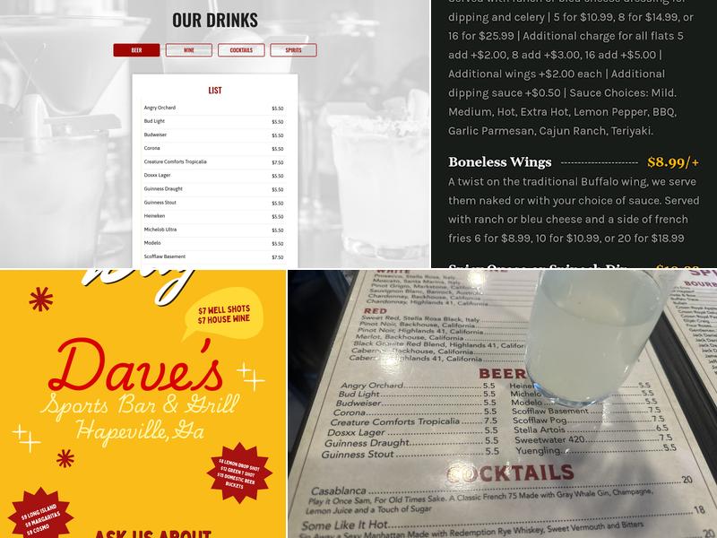 Dave's Sports Bar and Grill Menu