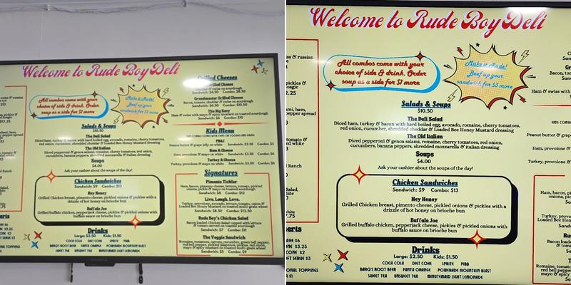 Rude Boy Deli Menu