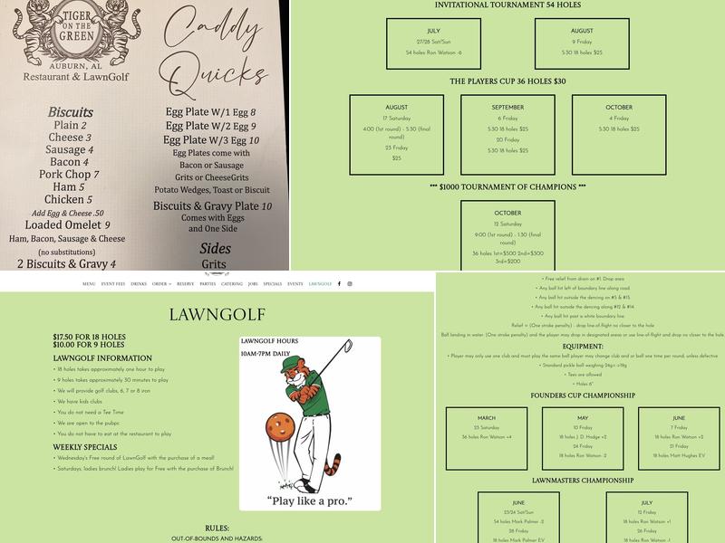 Tiger On The Green Menu