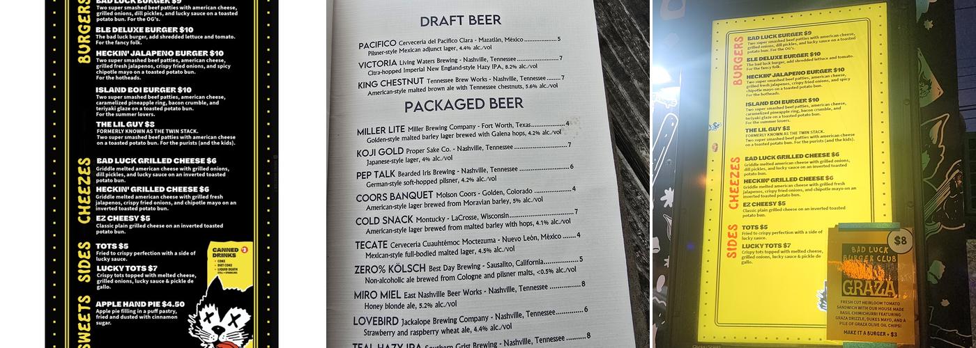 BAD LUCK BURGER CLUB Menu