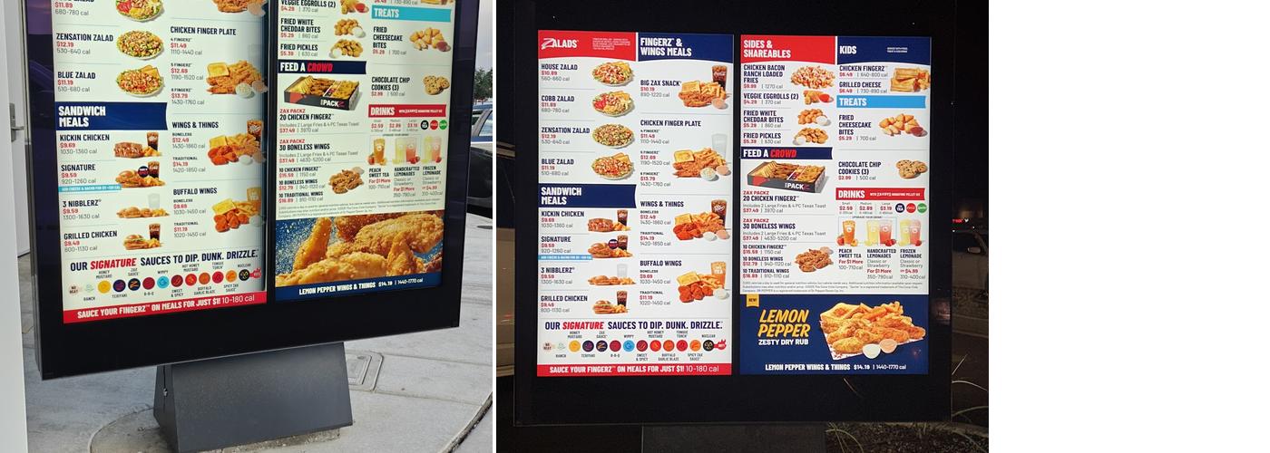 Zaxbys Chicken Fingers & Buffalo Wings Menu