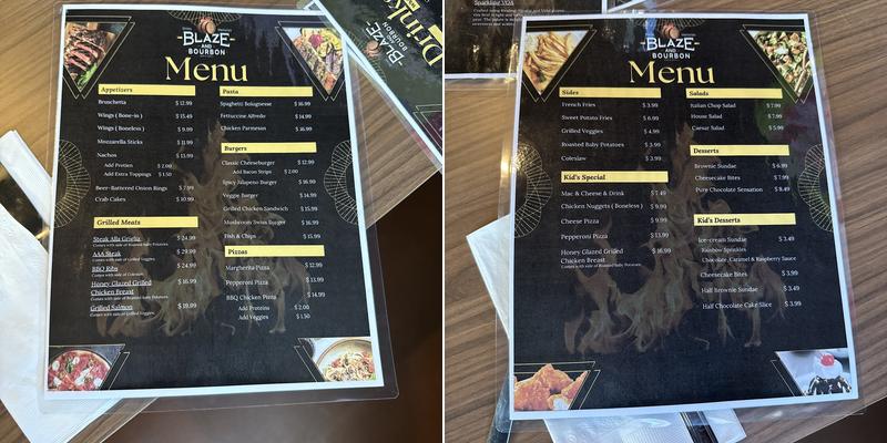 Blaze & Bourbon Menu