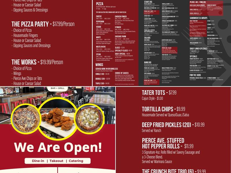 Pierce Ave Bar & Grill Menu