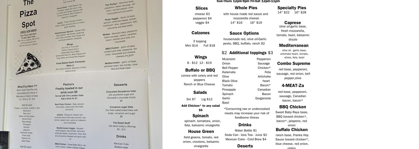 The Pizza Spot Menu
