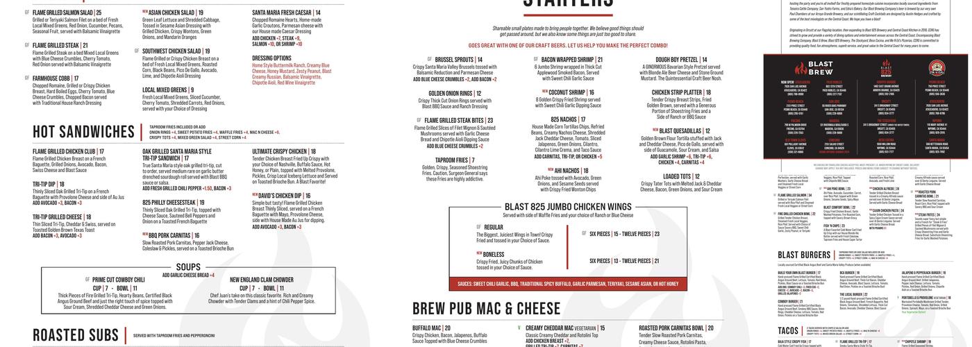 Blast and Brew Menu