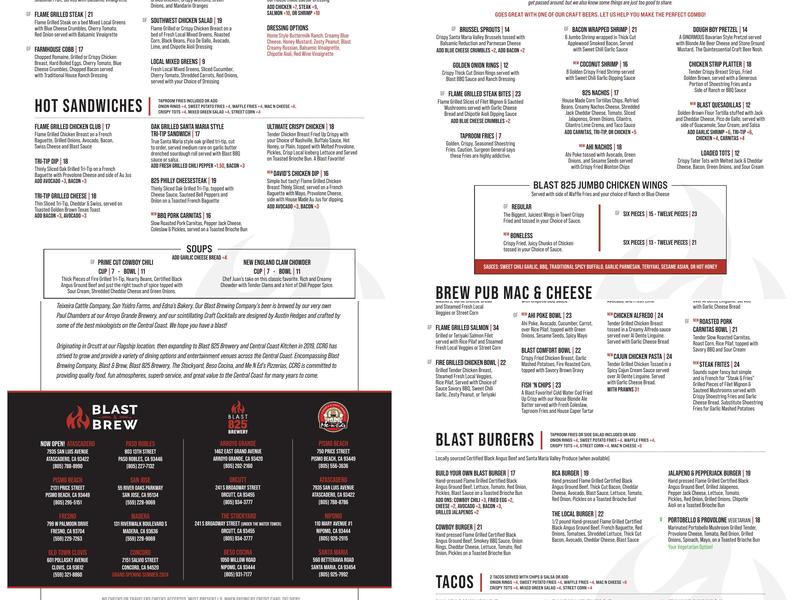Blast and Brew Menu