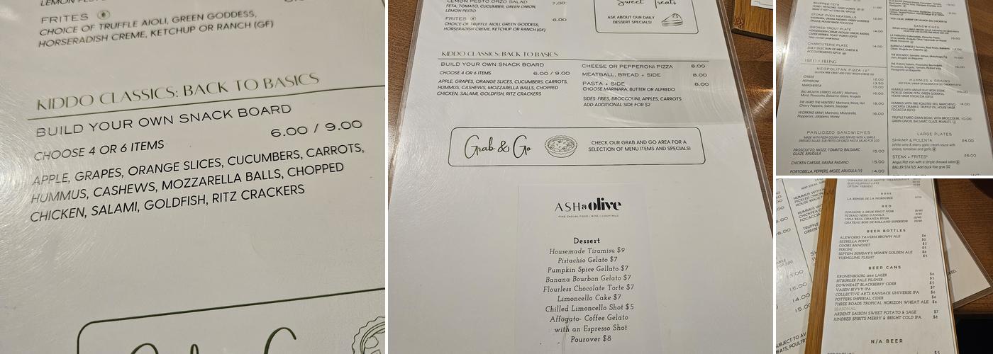 Ash & Olive Menu