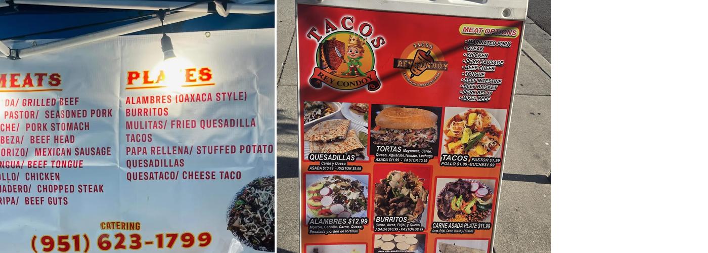 Tacos Rey Condoy Menu