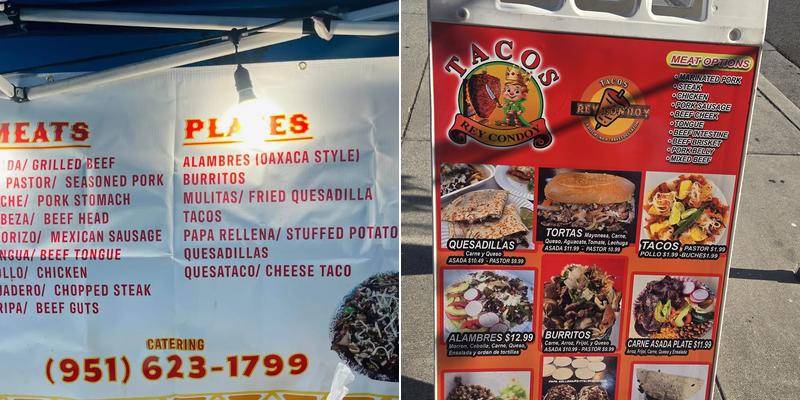 Tacos Rey Condoy Menu