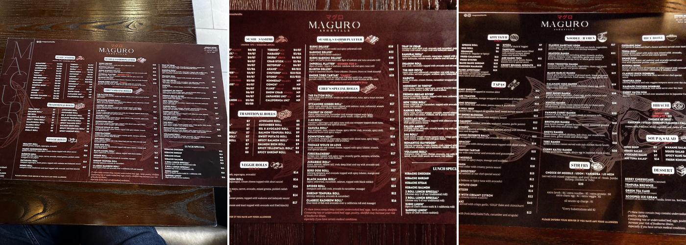 Maguro Menu