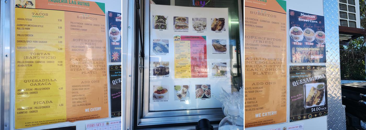 Taqueria Las Ruthis Food Truck Menu
