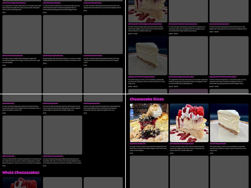 Indulge Artisan Cheesecake Menu