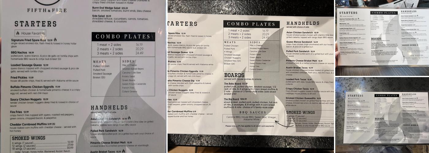 5th & Fire Menu