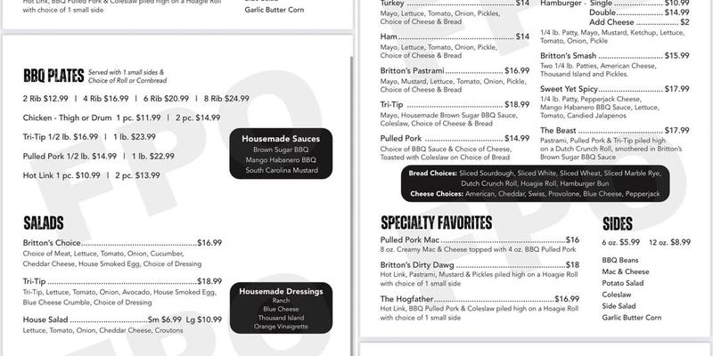 Brittons BBQ and Deli Menu