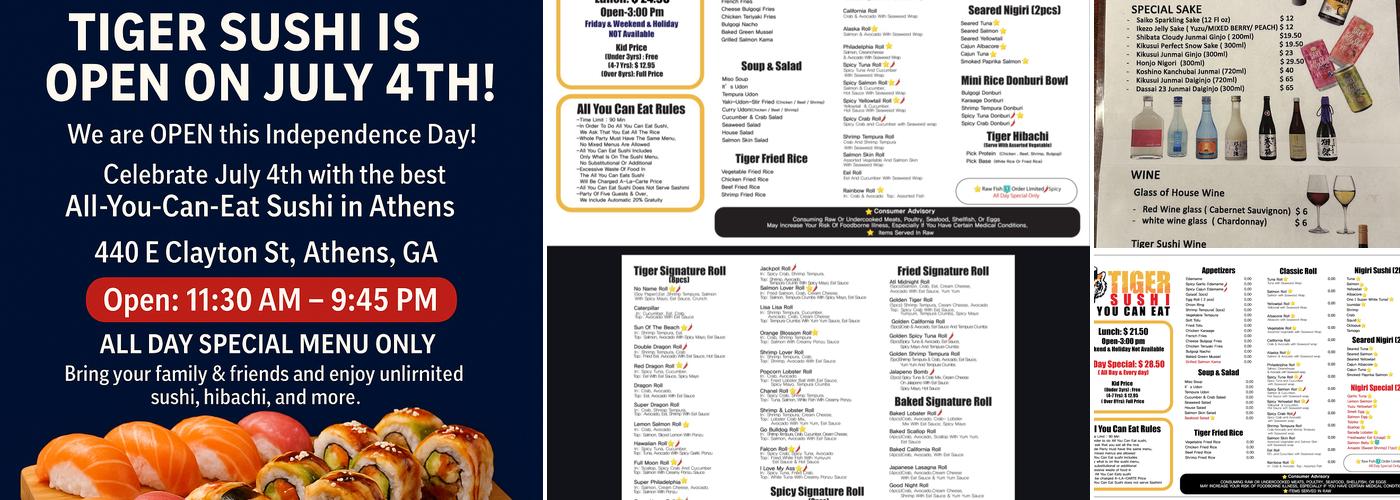 Tiger Sushi Athens Menu