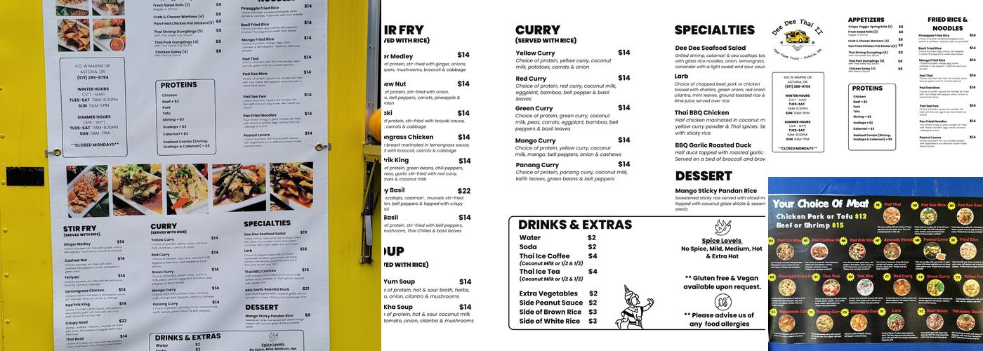 Dee Dee Thai II Menu