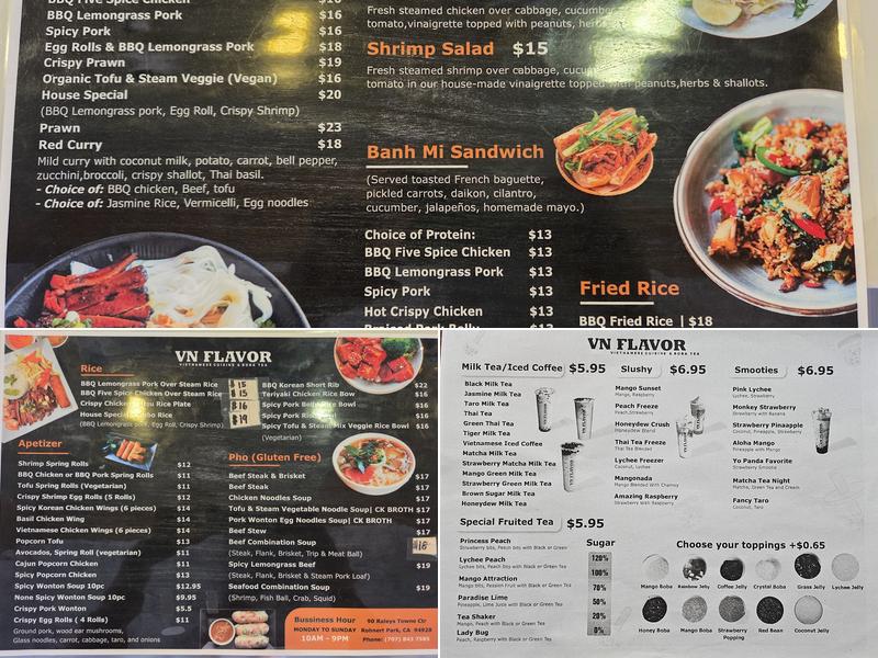 VN Flavor Vietnamese Cuisine & Boba Tea Menu