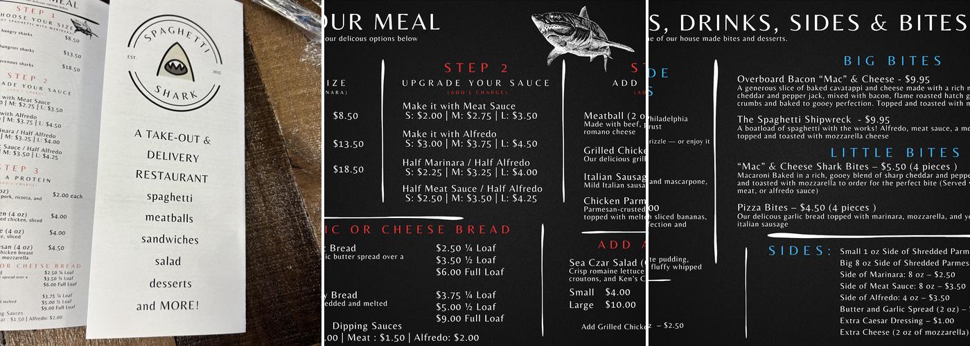 Spaghetti Shark Menu
