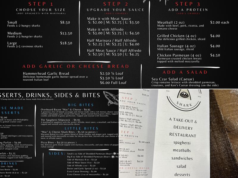 Spaghetti Shark Menu