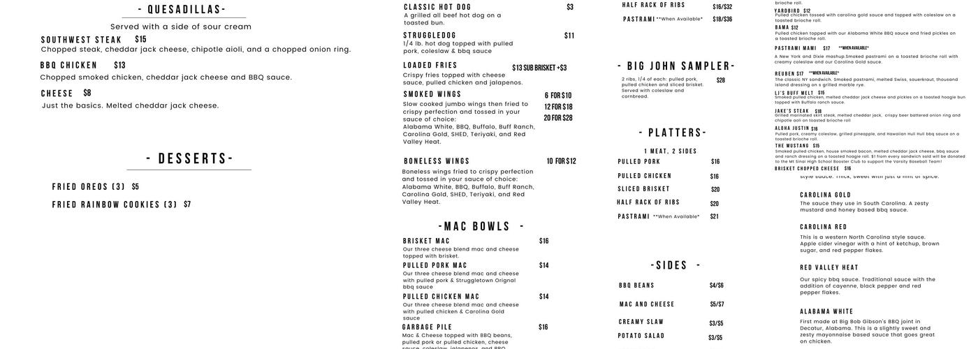 Struggletown BBQ Menu