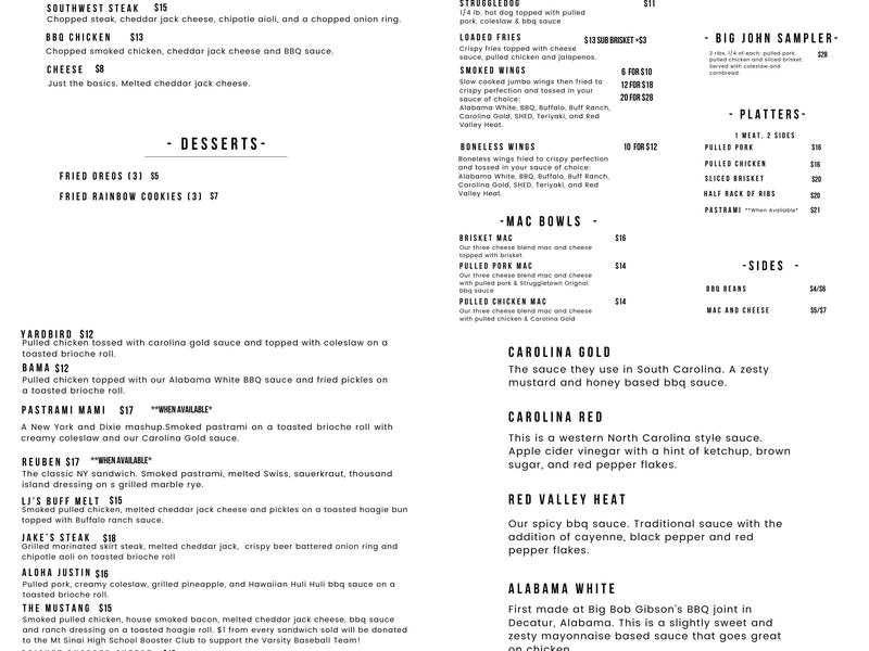 Struggletown BBQ Menu