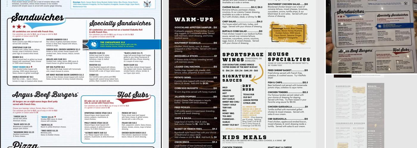 Sports Page Bar and Grille Goochland Menu