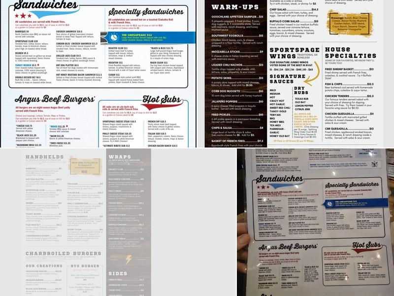 Sports Page Bar and Grille Goochland Menu