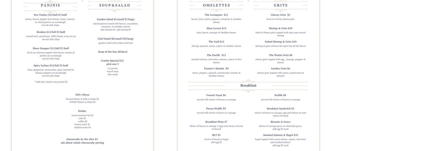 The Corner Cafe Menu