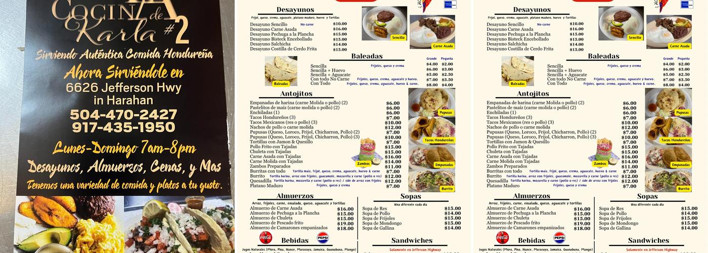 La Cocina de Karla #2 Jefferson Hwy Menu