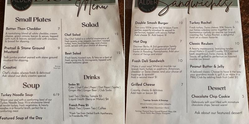 206 Alder Bistro & Bar Menu