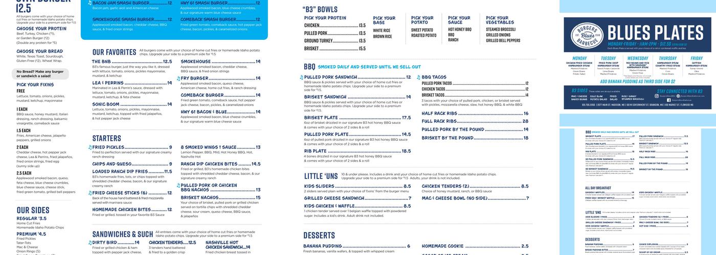 Burgers Blues Barbecue - Flowood Menu