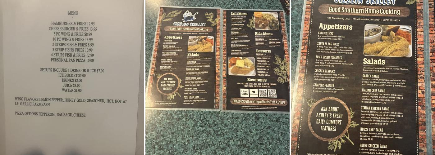 Sizzling Skillet Menu