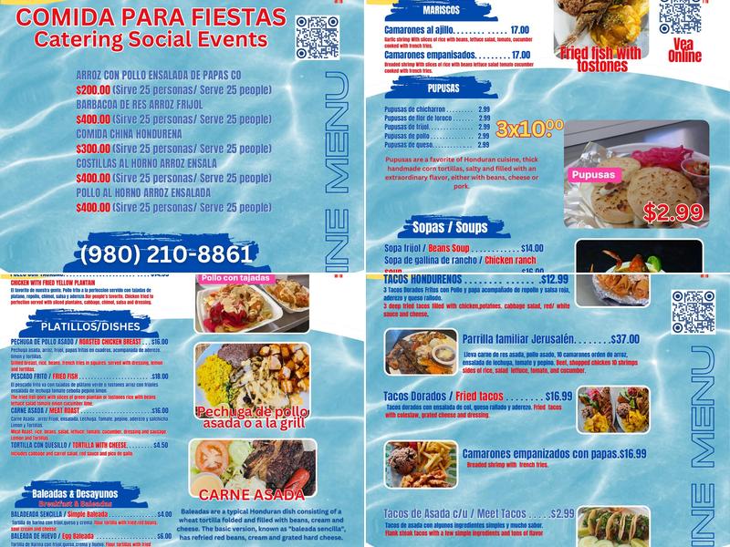 Jerusalen Honduras Restaurant Menu