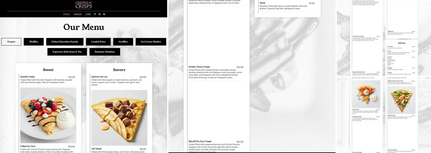 Crepes N' Crisps Menu