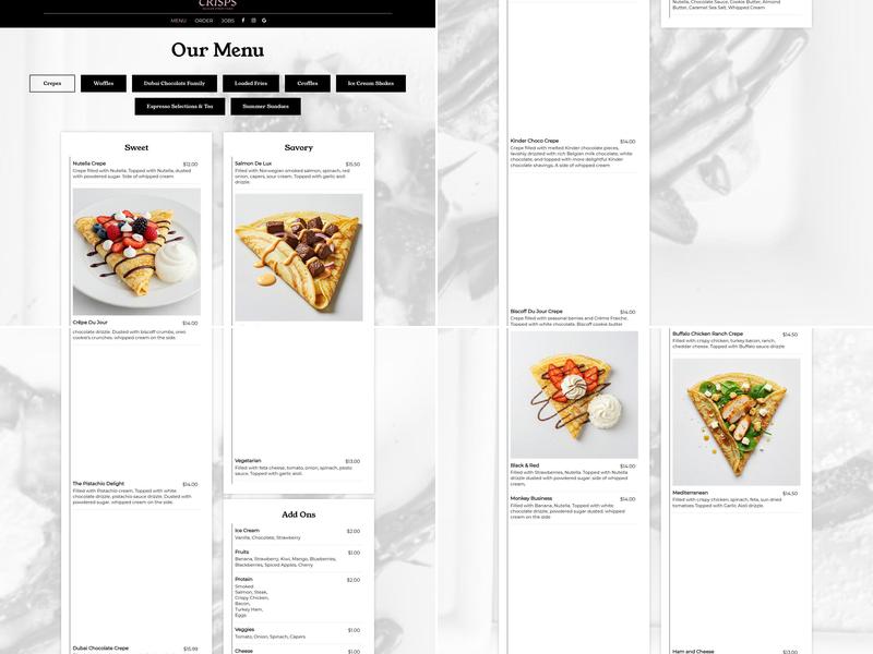 Crepes N' Crisps Menu