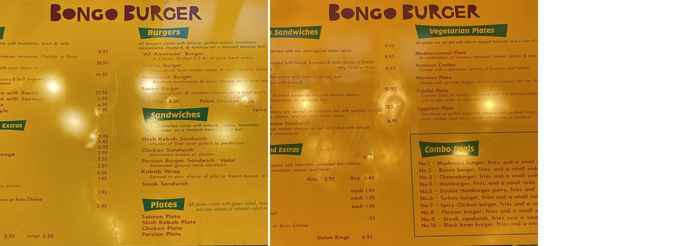 Bongo Burger Northside Menu