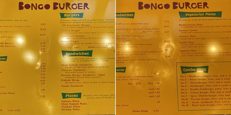 Bongo Burger Northside Menu